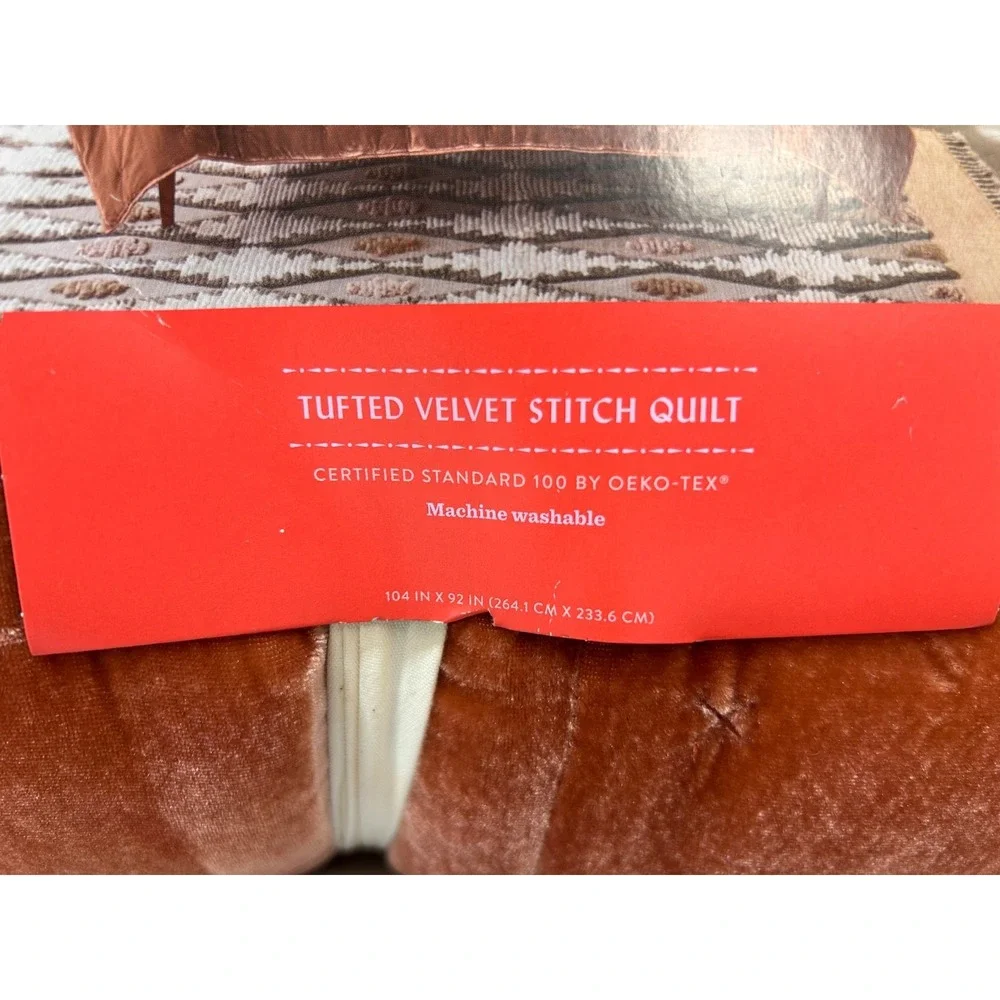 NWT OPALHOUSE KING Tufted Velvet Stitch Quilt Terracotta Orange DISCONTINUED